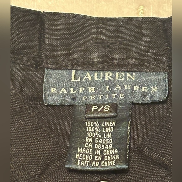 LRL 100% Black Linen Blouse Button Down Mandarin Collar Women’s PS Roll Tab Work - Picture 2 of 11